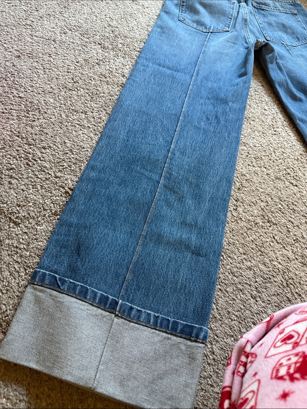 Ulla Johnson Mid-Blue Wide Leg Cuffed Jeans - Picture 5 of 7